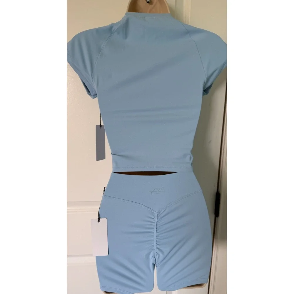 Chanelle Couture Powder Blue 2-Piece Activewear Set - Size S - NWT
